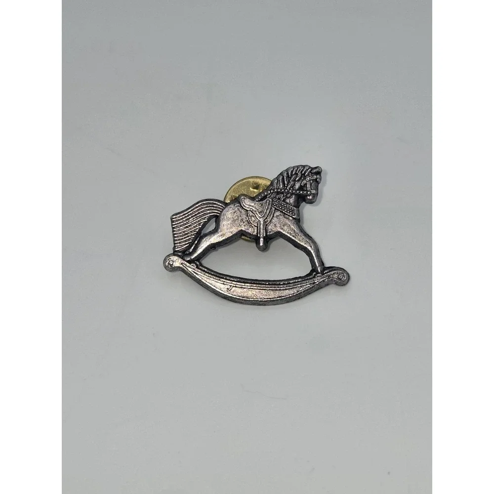 HMK Lapel Pin Tie Tack Pinback 1998 Vintage Pewter Rocking‎ Horse